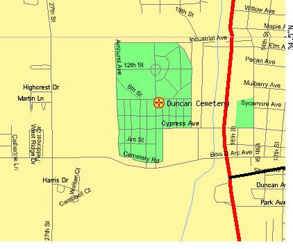 Map to Duncan Municipal Cemetery